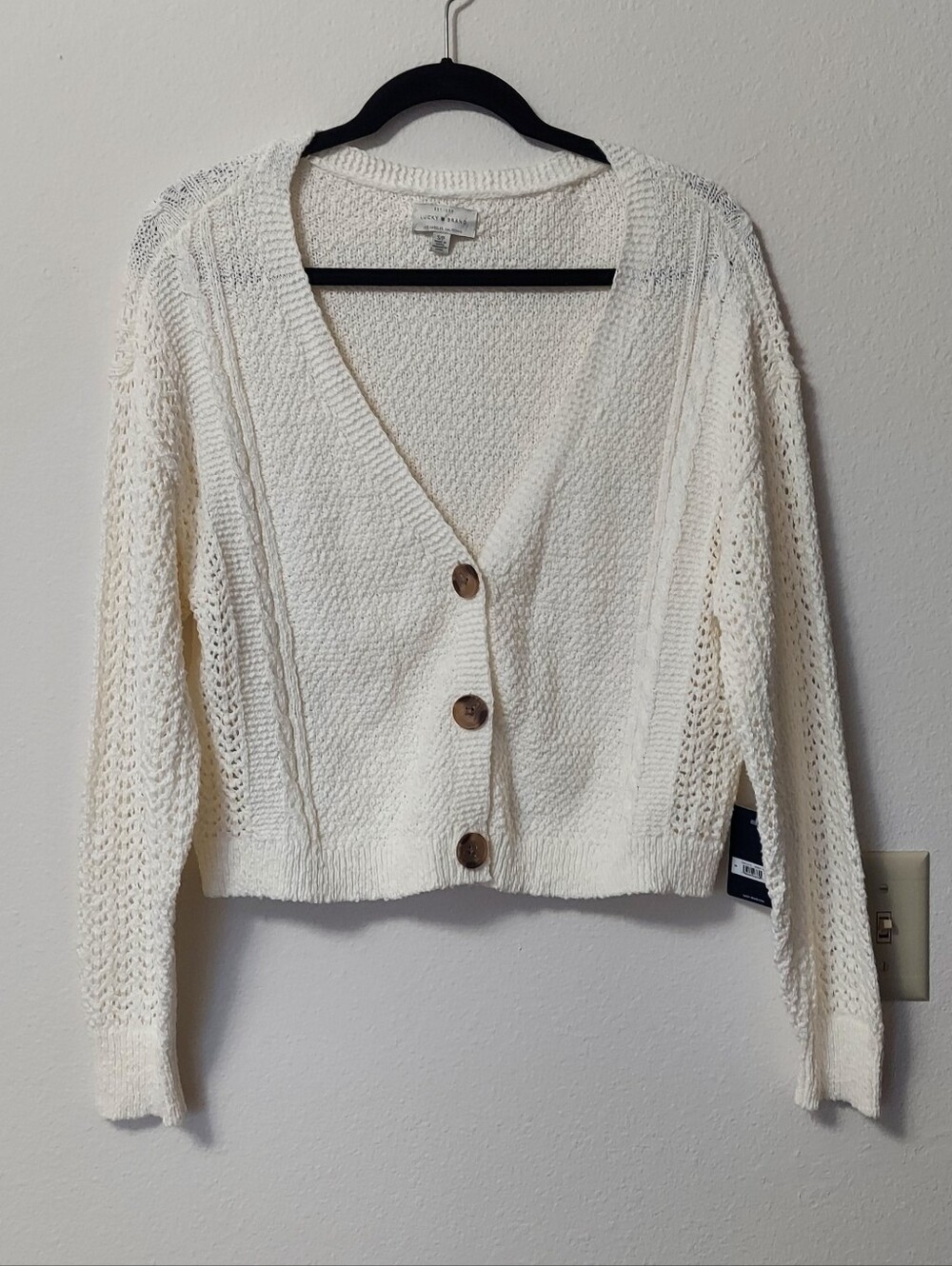 NWT Luckey Brand Women's Cream Knit Button-Front Sweater Cardigan